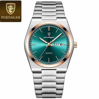 Poedagar 930 Men's Luxury Quartz Watch – Stainless Steel Band, Waterproof, Luminous, Date