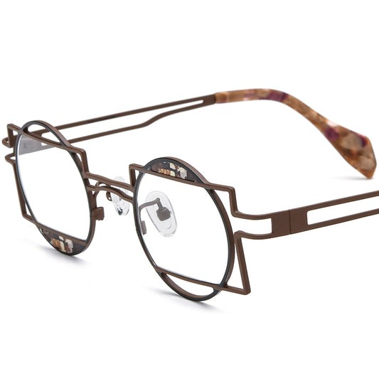 Colourful Titanium Round Optical Glasses - Brown - MCROONS