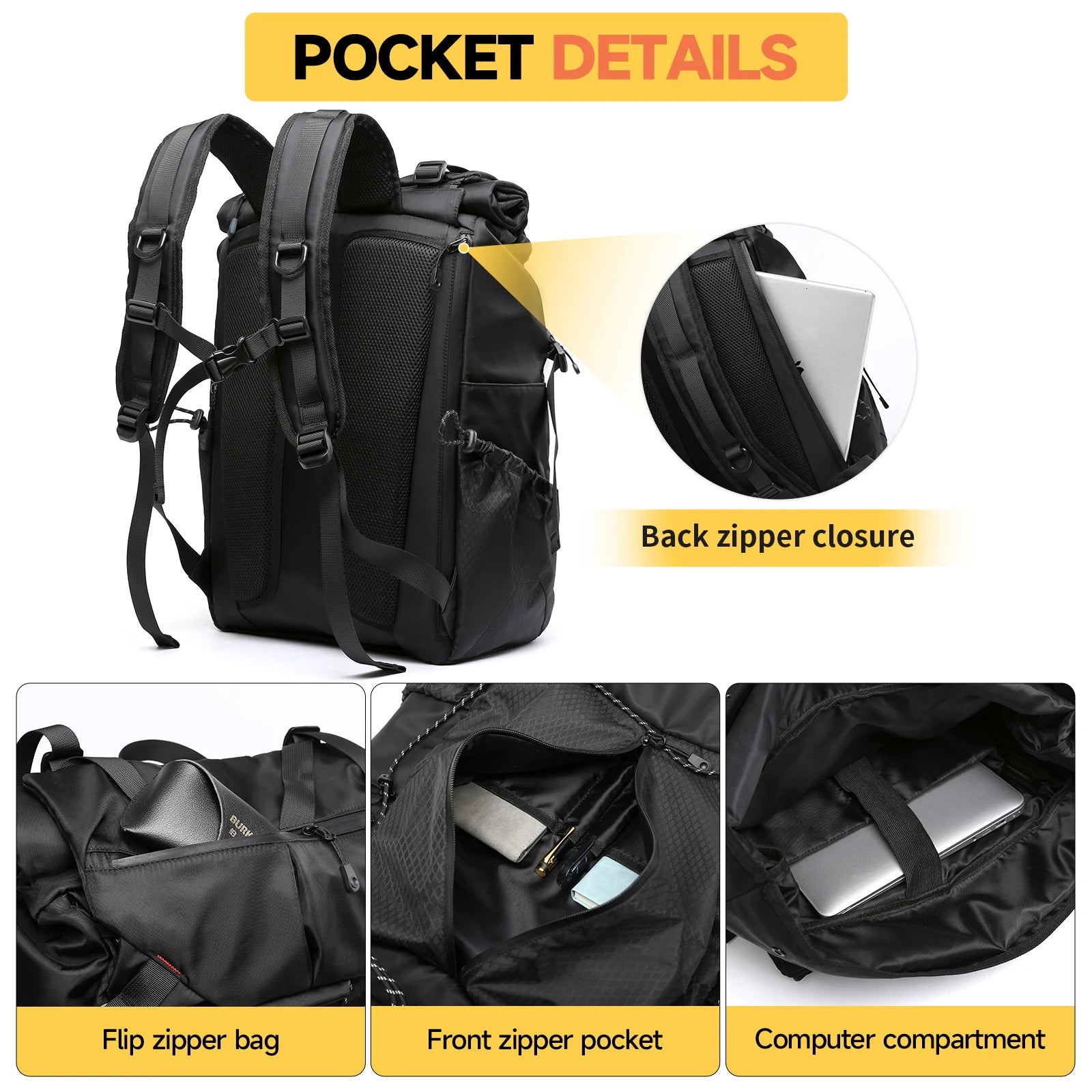 MOYYI Waterproof Laptop Backpack Bags for Men Black Travel Hiking Casual Sports Hiking Backpack Bags