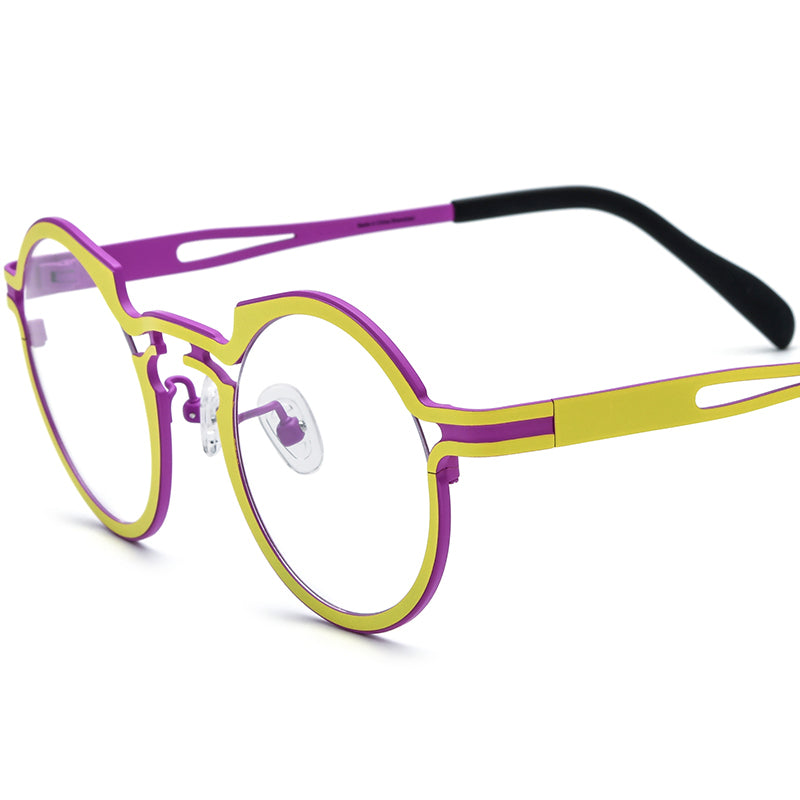 Colourful Titanium Round Optical Glasses Retro - Yellow Purple - MCROONS