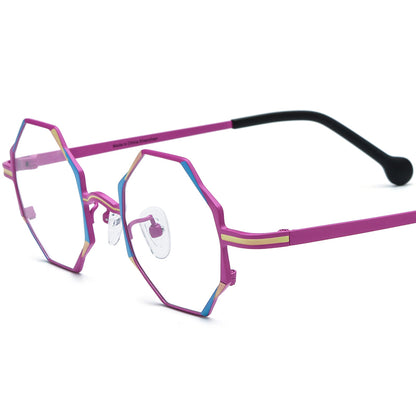 Colourful Titanium Octagon Optical Glasses Frame - Purple - MCROONS