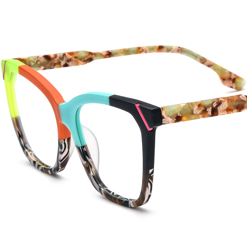 Retro Cat Eye Optical Glasses Frame Big Size - Matte Orange Blue - MCROONS