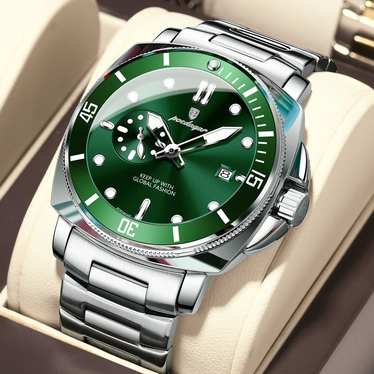 Poedagar 873 Men's Luxury Quartz Watch – Stainless Steel Band, Waterproof, Luminous, Date