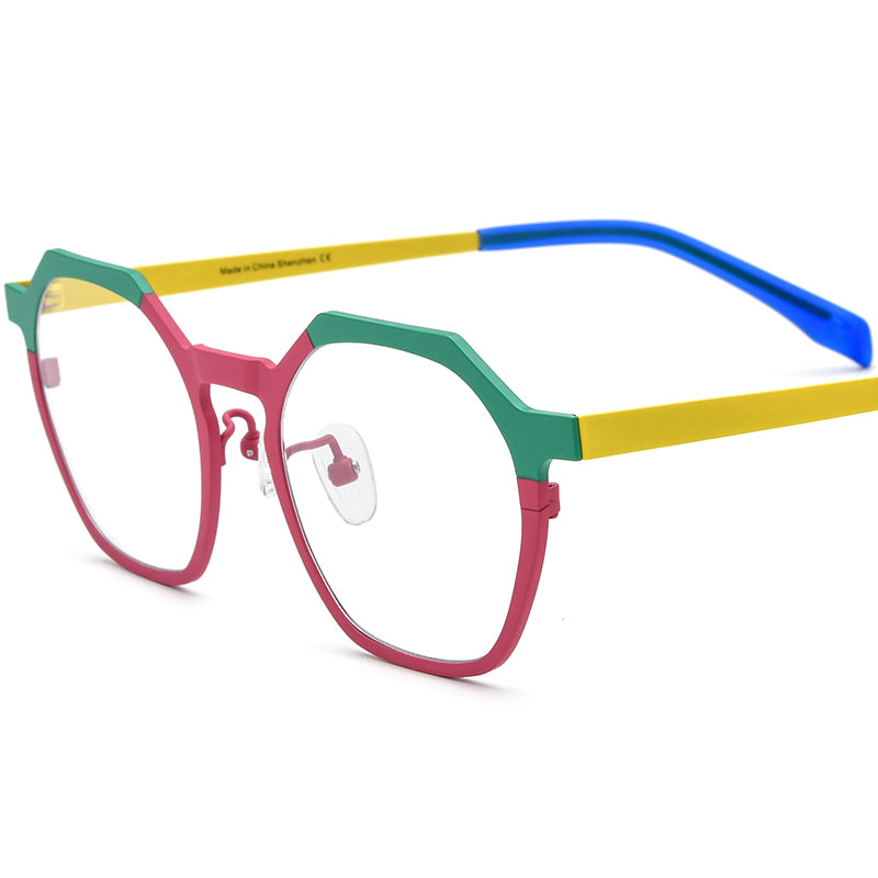 Colourful Titanium Octagon Optical Glasses Frame Vintage - Green Red - MCROONS