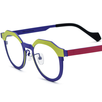 Colourful Titanium Cat Eye Optical Glasses Frame - Matte Yellow Blue Frame - MCROONS