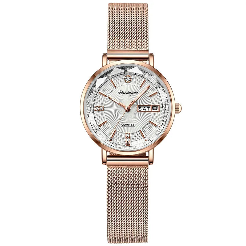 Poedagar 3013 Women's Luxury Quartz Watch – Stainless Steel Band, Waterproof, Date