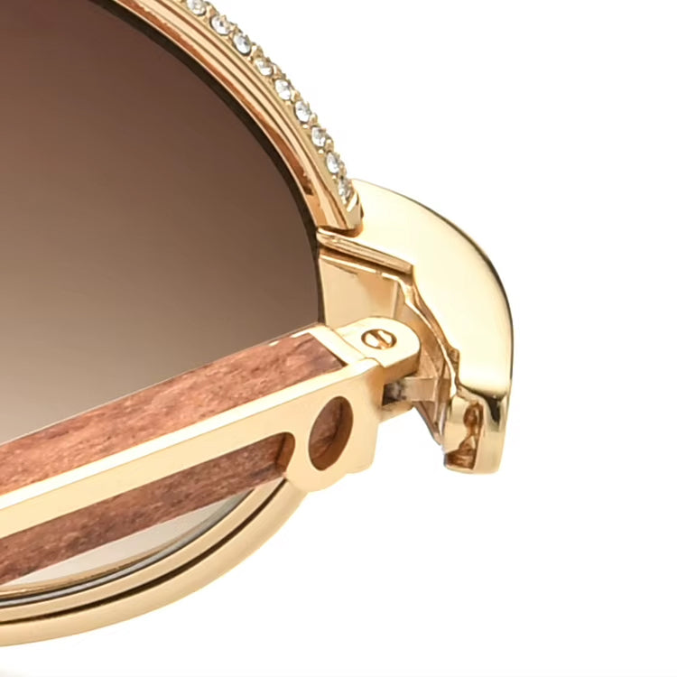 Diamante Wood Round Sunglasses - MCROONS - hinge detail