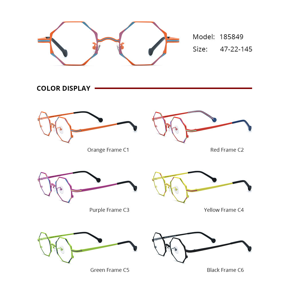 Colourful Titanium Octagon Optical Glasses Frame - MCROONS - front view