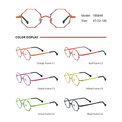 Colourful Titanium Octagon Optical Glasses Frame - MCROONS - front view