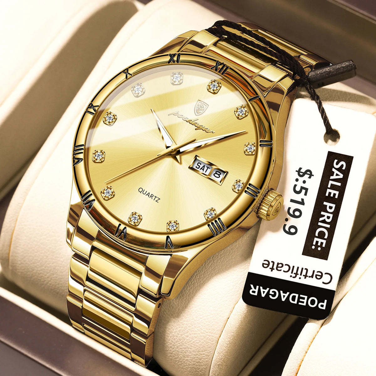 Poedagar 878 Men's Sport Quartz Watch – Stainless Steel Band, Waterproof, Luminous, Date