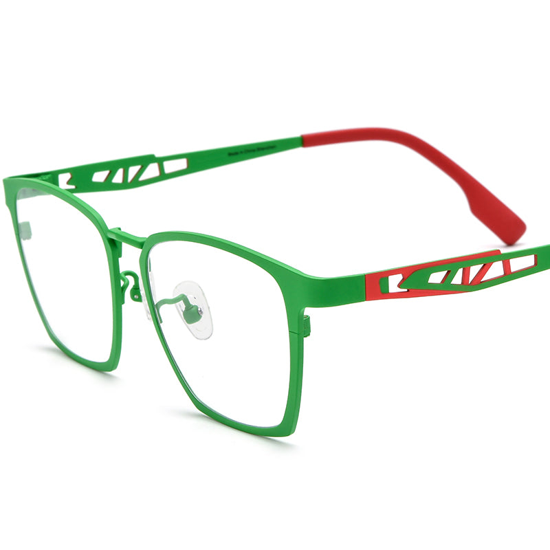 Colourful Titanium Square Optical Glasses - Green - MCROONS
