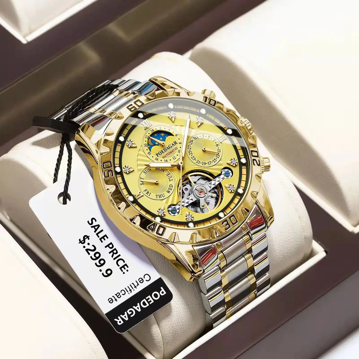 Poedagar 1412 Men's Luxury Automatic Mechanical Watch – Stainless Steel Band, Waterproof, Luminous, Date