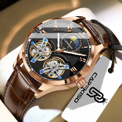 Poedagar C123 Men's Luxury Automatic Mechanical Watch – Genuine Leather Strap, Waterproof, Luminous