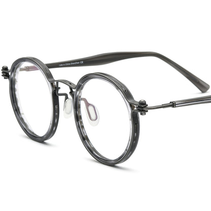 Acetate Titanium Round Optical Glasses Frame - Grey Stripe - MCROONS