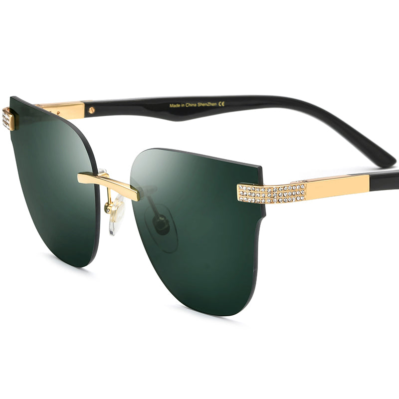 Buffalo Horn Diamante Square Sunglasses - Dark Green - MCROONS