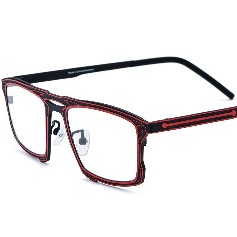 Colourful Titanium Square Optical Glasses Frame Vintage - Red Black - MCROONS