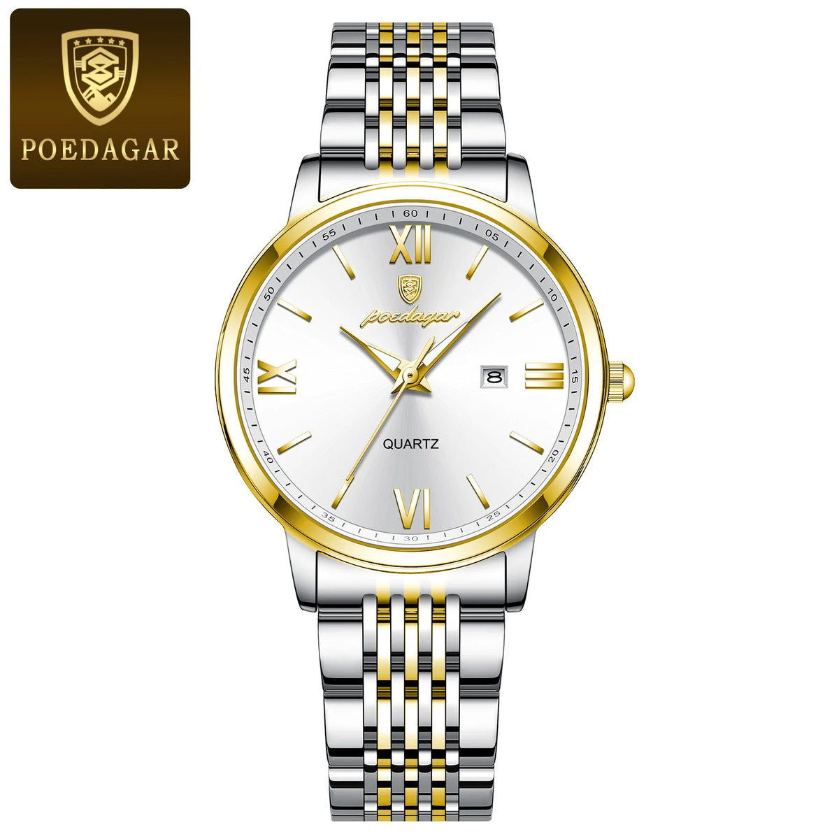 Poedagar 716 Women's Luxury Quartz Watch – Stainless Steel Band, Waterproof, Luminous, Date