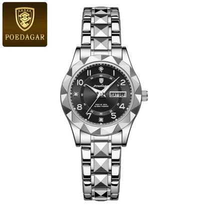 Poedagar 782 Women's Luxury Quartz Watch – Stainless Steel Band, Waterproof, Luminous, Date