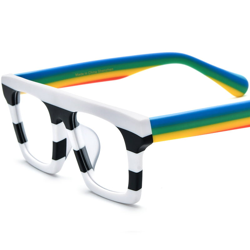 Matte Acetate Square Optical Glasses Frame Retro - Black White - MCROONS