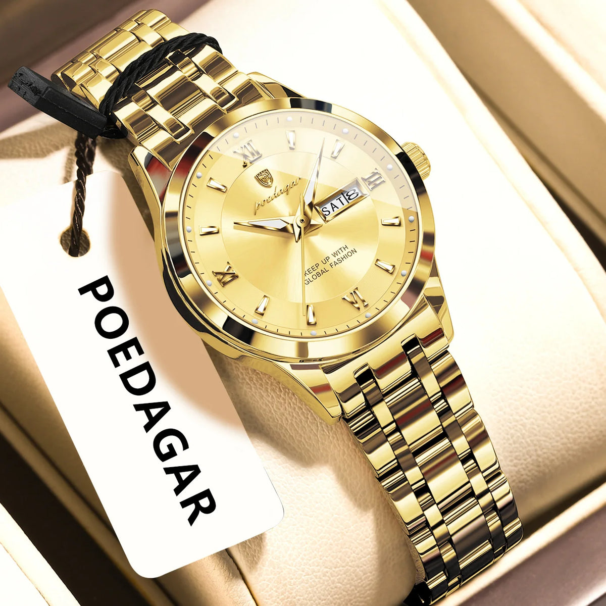 Poedagar 503 Women's Luxury Quartz Watch – Stainless Steel Band, Waterproof, Luminous, Date