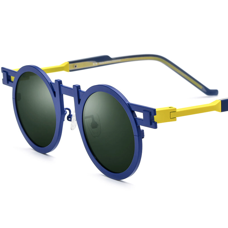 Colourful Titanium Retro Round Polarized Sunglasses - Blue - MCROONS