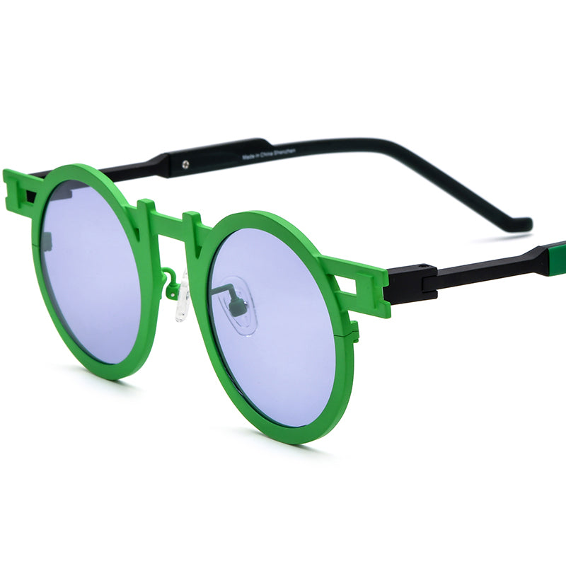 Colourful Titanium Retro Round Polarized Sunglasses - Green - MCROONS