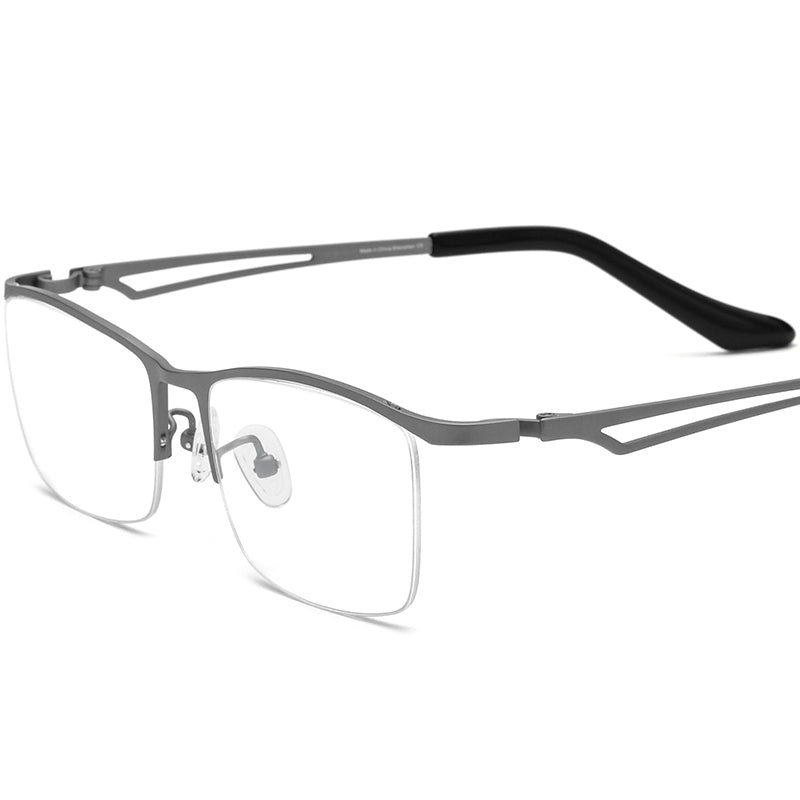 Half-Rim Square Titanium Optical Glasses Frame - Gray - MCROONS