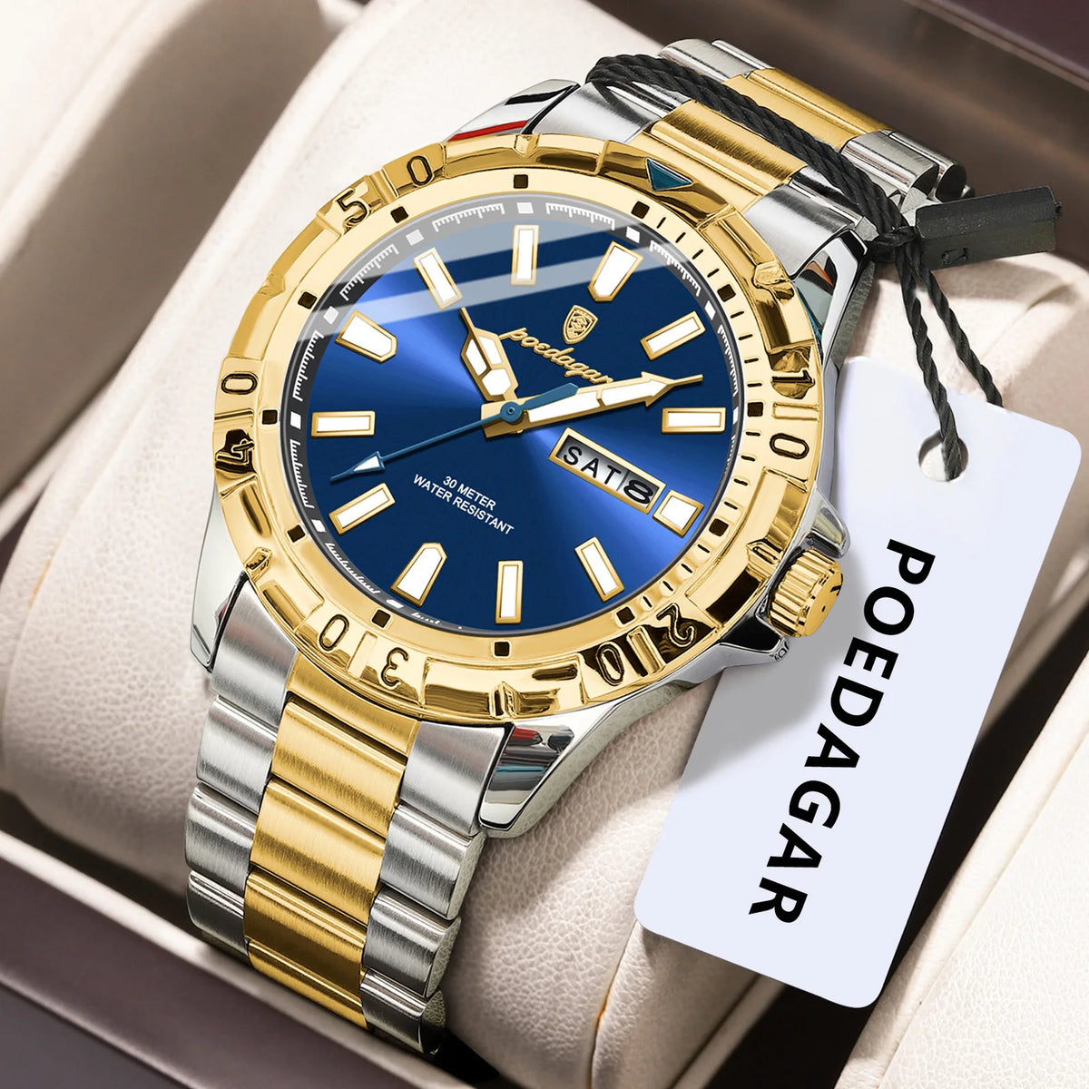 Poedagar 959 Men's Luxury Quartz Watch – Stainless Steel Band, Waterproof, Luminous, Date