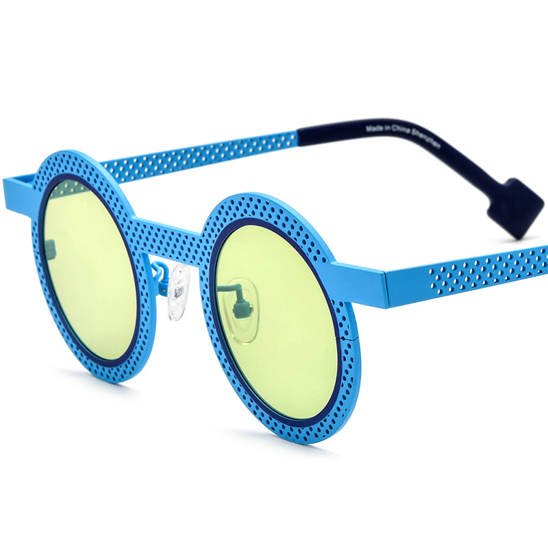 Colourful Titanium Hollow-Out Round Polarised Sunglasses - Blue - MCROONS