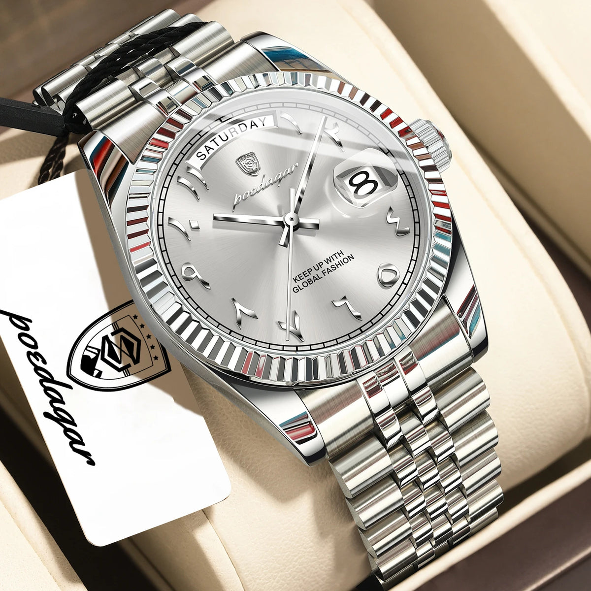 Poedagar 845 Men's Luxury Quartz Watch – Stainless Steel Band, Waterproof, Date