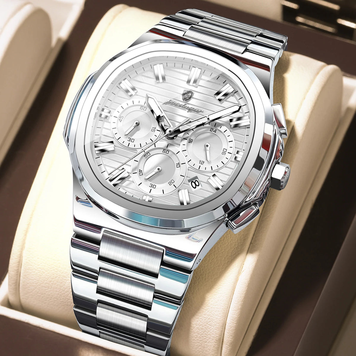 Poedagar 834 Men's Luxury Chronograph Quartz Watch – Stainless Steel Band, Waterproof, Luminous, Date