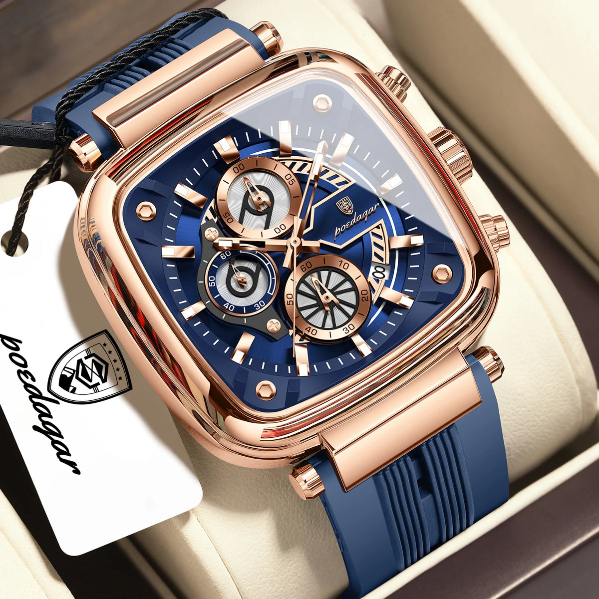 Poedagar 849 Men's Luxury Chronograph Quartz Watch – Silicone Strap, Waterproof, Luminous, Date