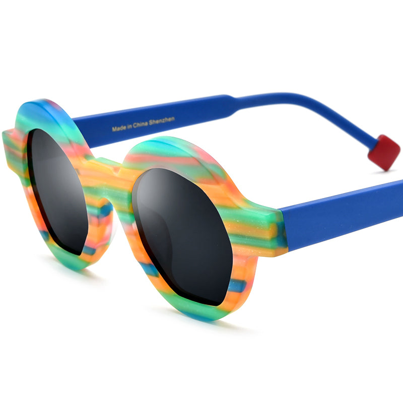 Retro Polarized Round Sunglasses - Matte Blue Gray Lens - MCROONS