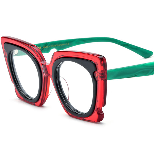 Retro Oversized Cat Eye Acetate Optical Glasses Frame - Black - MCROONS