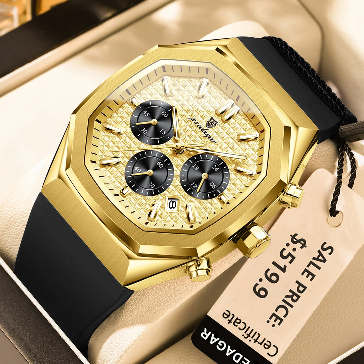 Poedagar 893 Men's Luxury Chronograph Quartz Watch – Silicone Strap, Waterproof, Luminous, Date