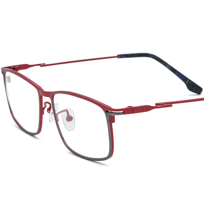 Titanium Square Optical Glasses Frame Vintage Retro - Grey Red - MCROONS