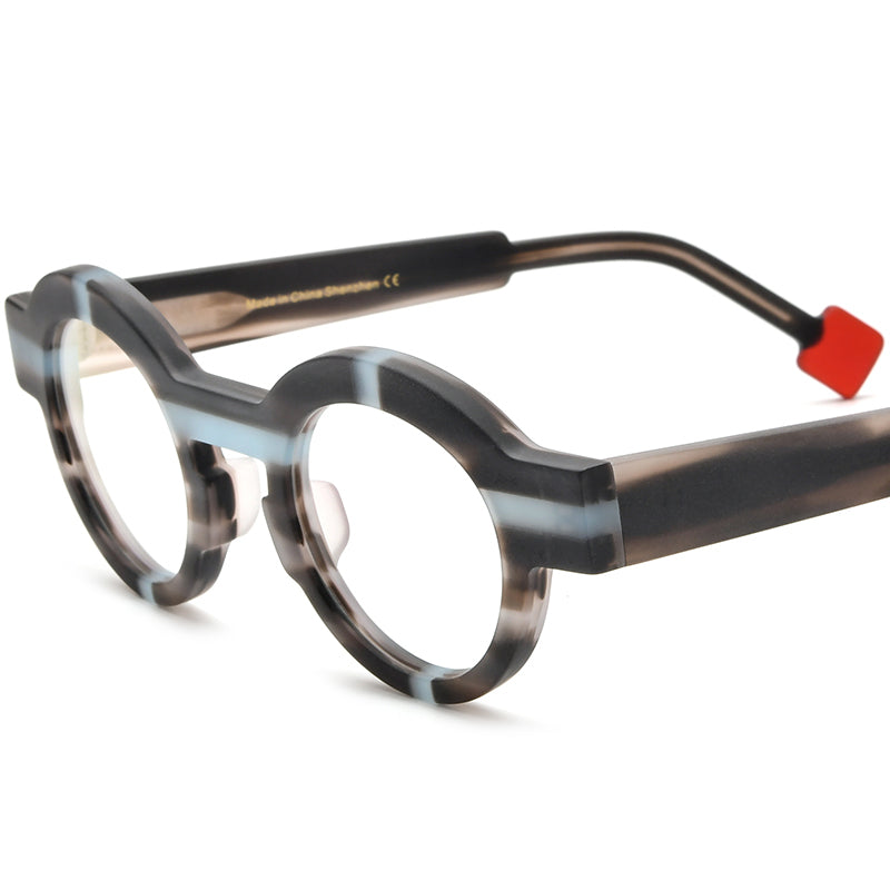Vintage Colour-Block Round Optical Glasses Frame - Stripe - MCROONS