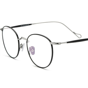 Retro Pure Titanium Round Optical Glasses - Black Silver - MCROONS