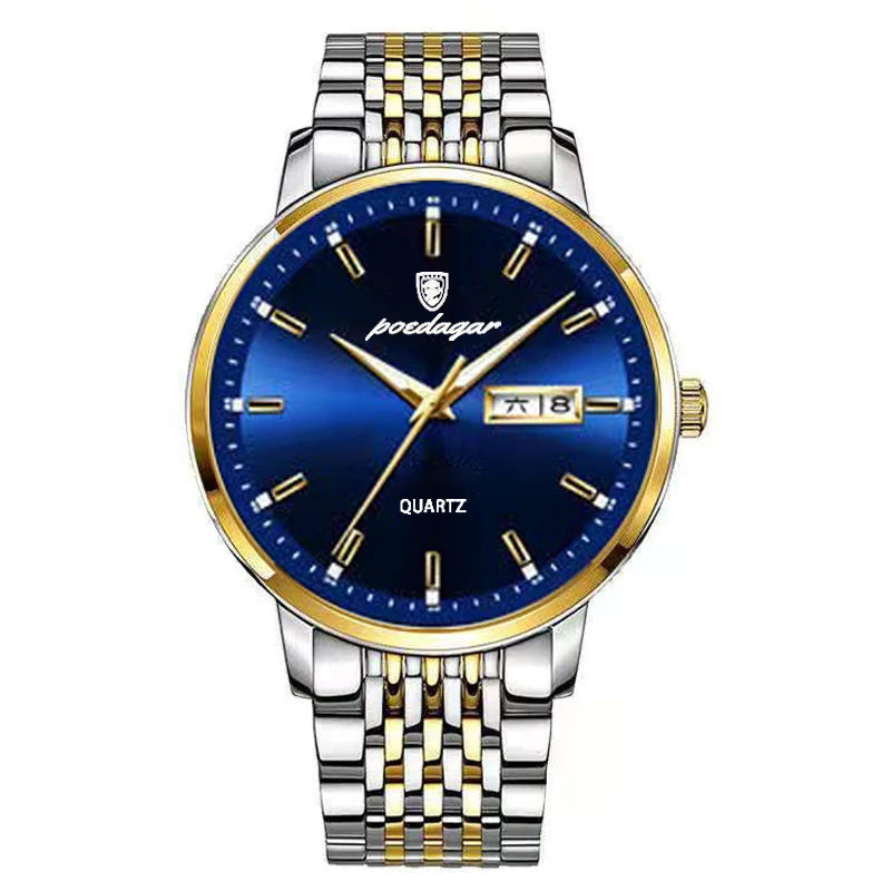Poedagar 832 Men's Luxury Quartz Watch – Stainless Steel Band, Waterproof, Date
