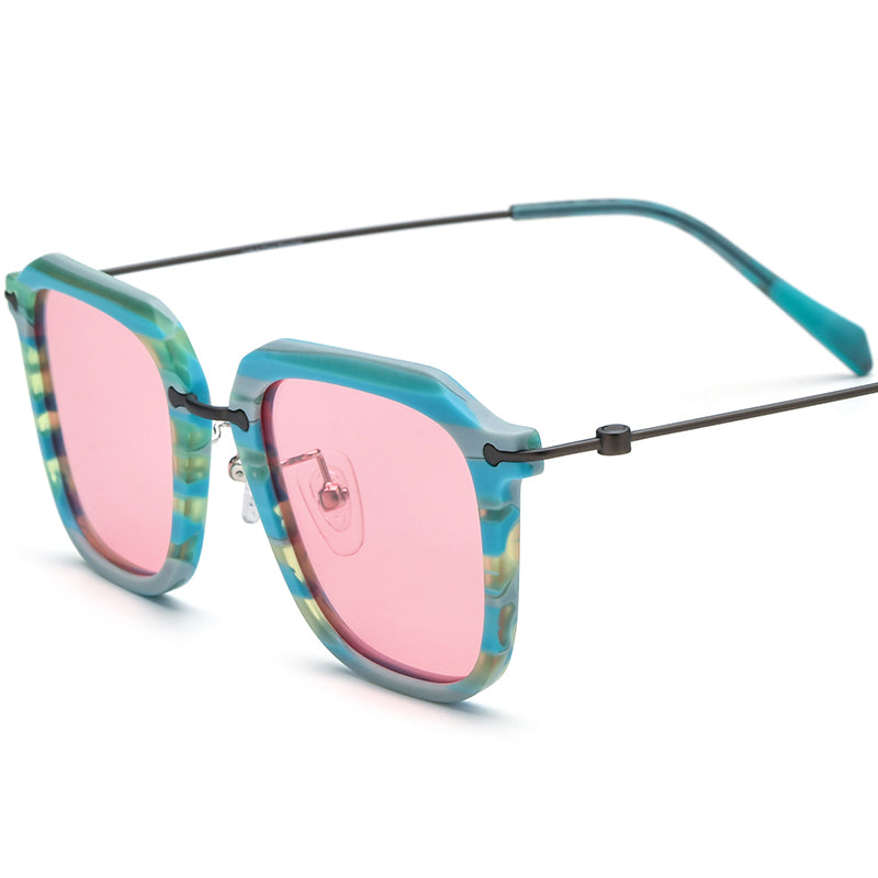 Retro Square Polarized Acetate Sunglasses - Blue Stripe - MCROONS