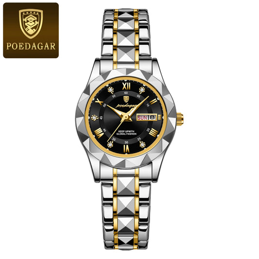 Poedagar 306 Women's Luxury Quartz Watch – Stainless Steel Band, Waterproof, Luminous, Date