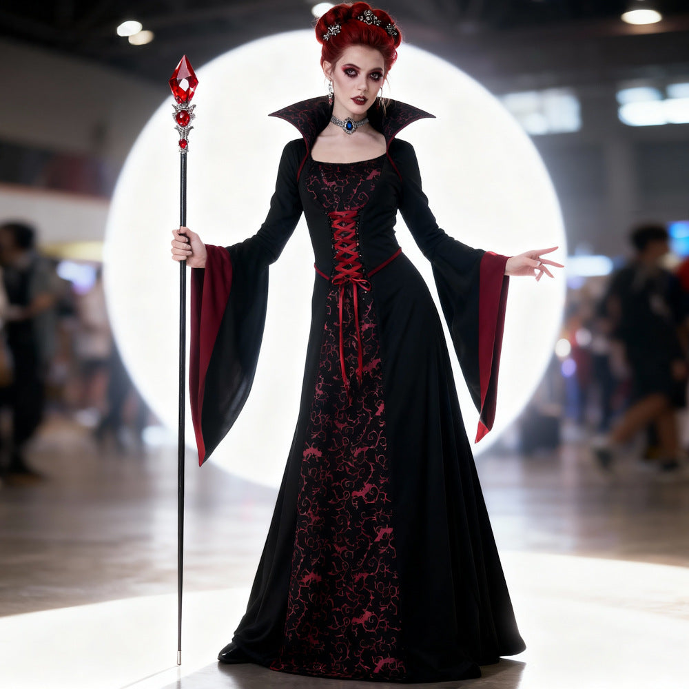 Dark Vampire Queen Vintage Court Gown Halloween Costume - MCROONS