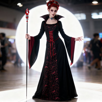 Dark Vampire Queen Vintage Court Gown Halloween Costume - MCROONS