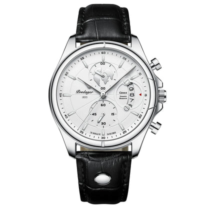 Poedagar 989 Men's Luxury Chronograph Quartz Watch – Leather Strap, Waterproof, Luminous, Date