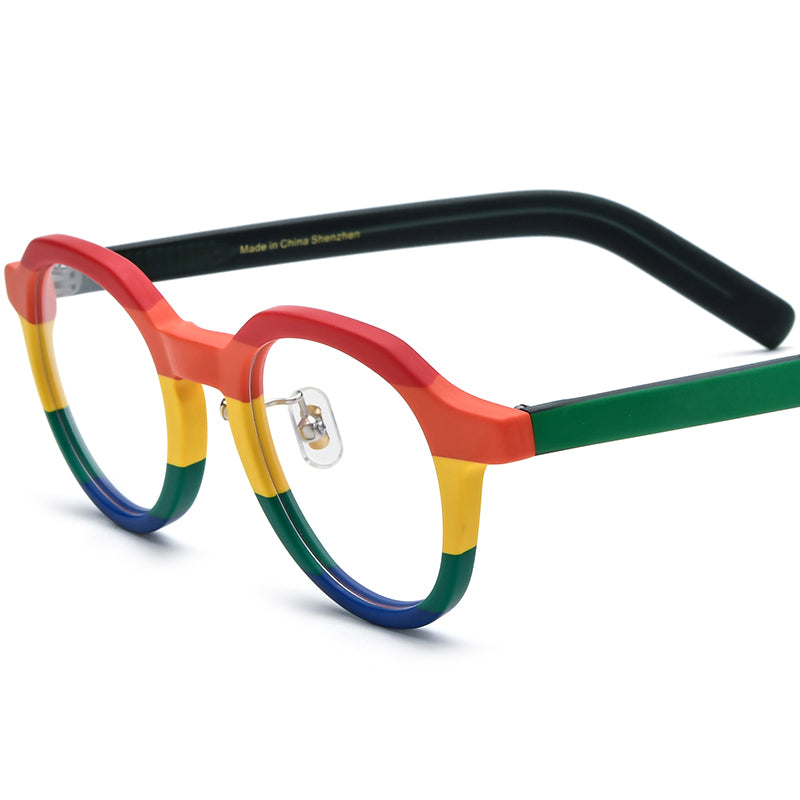Vintage Oval Matte Acetate Optical Glasses Frame - Red Stripe - MCROONS