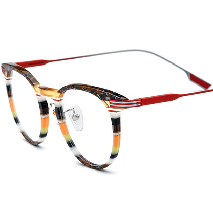 Colourful Acetate Titanium Round Optical Glasses Frame Vintage - Red - MCROONS