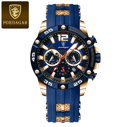 Poedagar 912 Men's Luxury Chronograph Quartz Watch – Silicone Strap, Waterproof, Luminous, Date