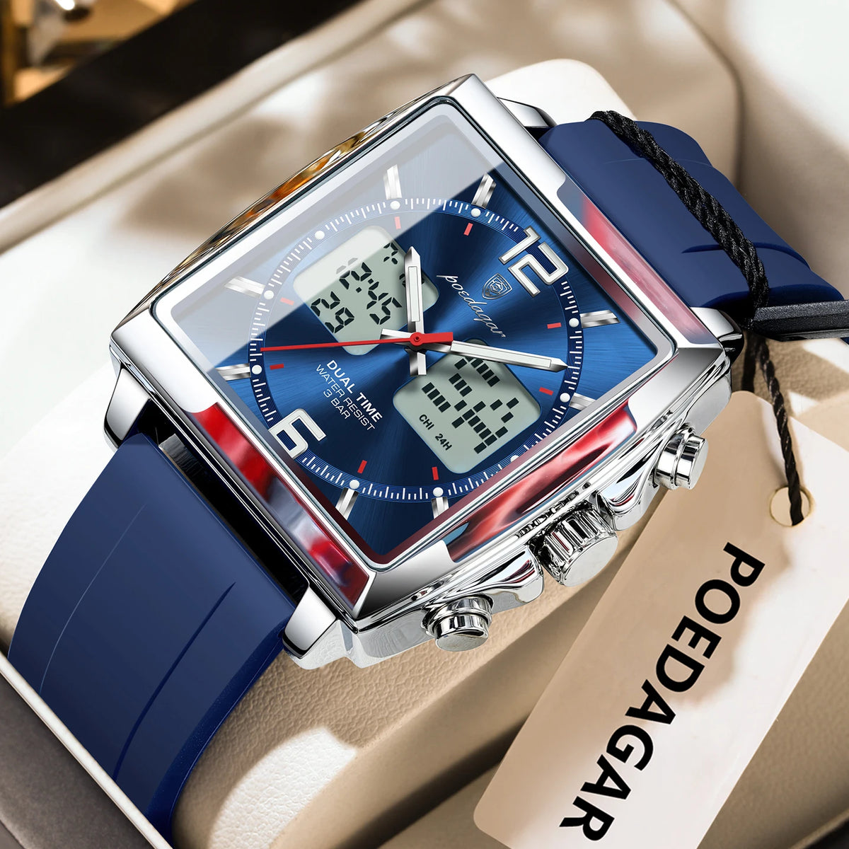 Poedagar E109 Men's Luxury Chronograph Quartz Watch – Silicone Strap, Waterproof, Luminous, Date