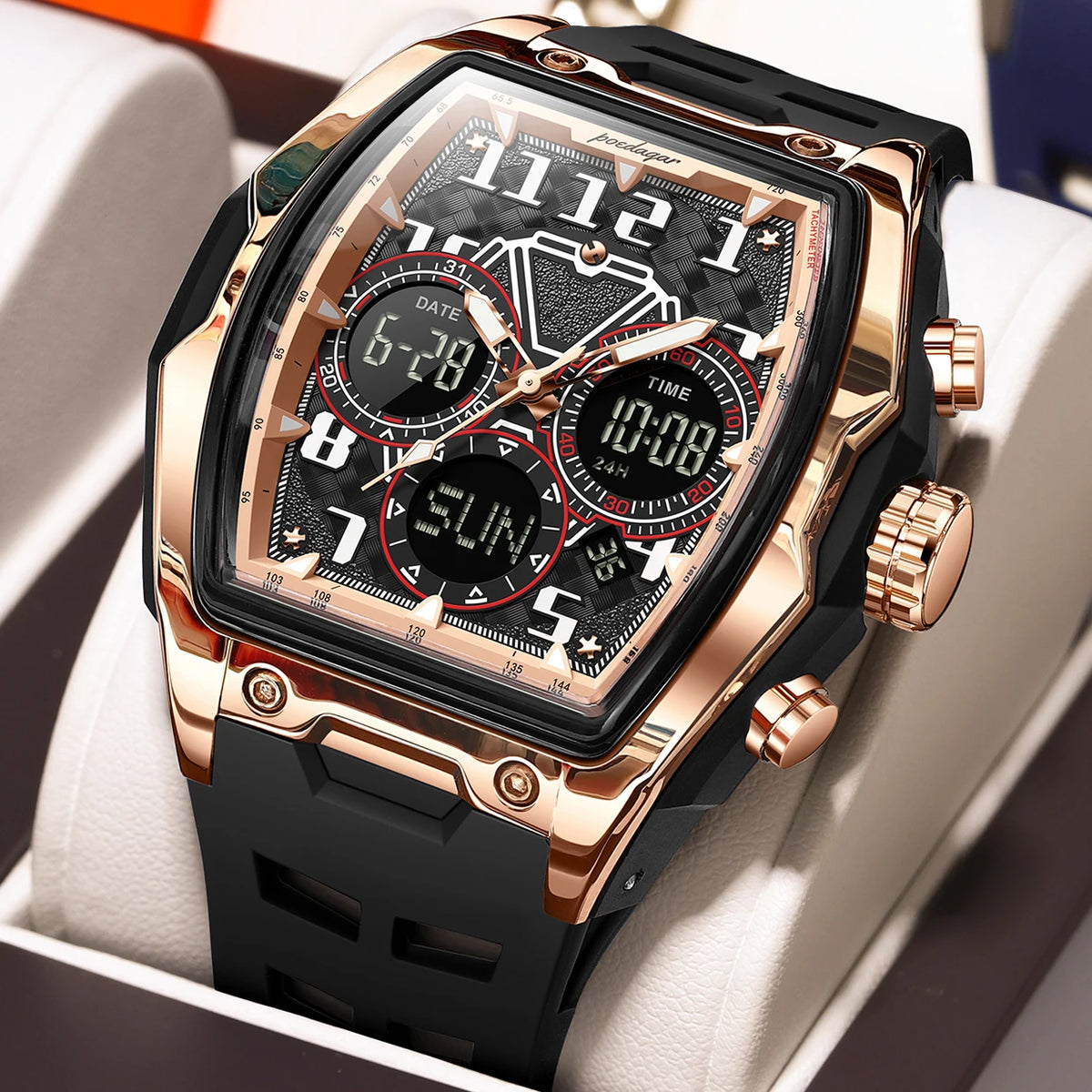Poedagar 636 Men's Luxury Chronograph Quartz Watch – Silicone Strap, Waterproof, Luminous, Date