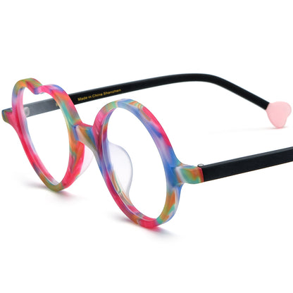 Playful Heart-Round Two-Tone Acetate Optical Glasses Frame - Colorful - MCROONS